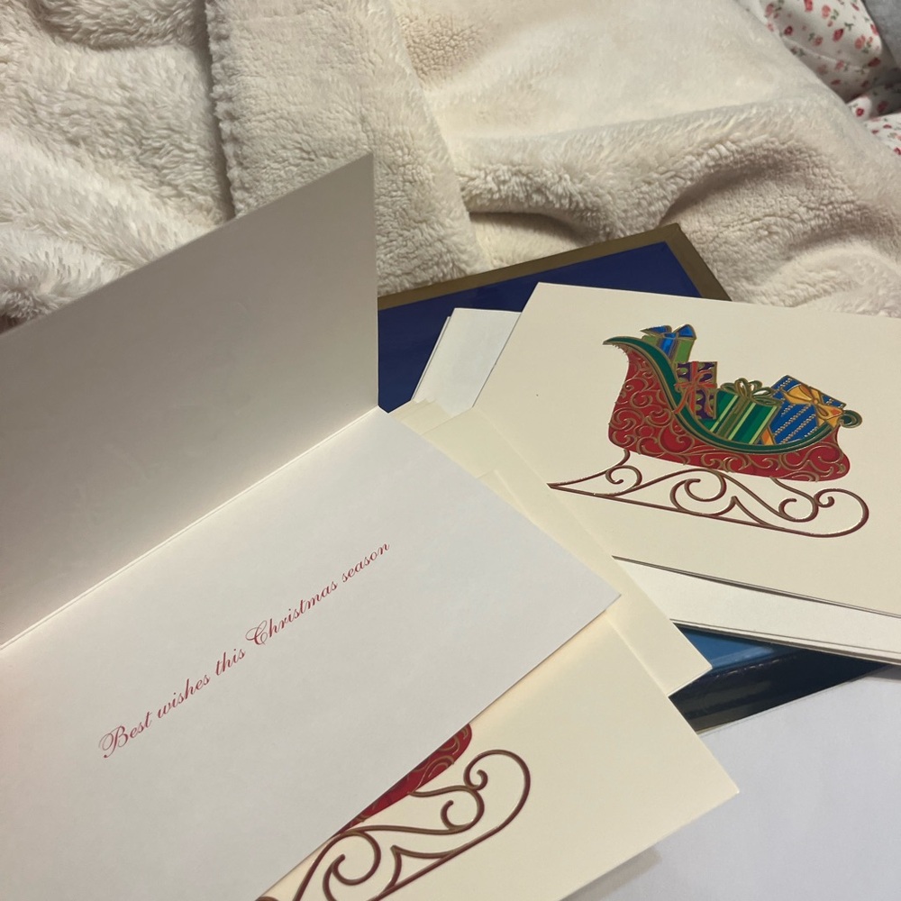 10 vintage Festive Christmas Cards with Sleigh Design